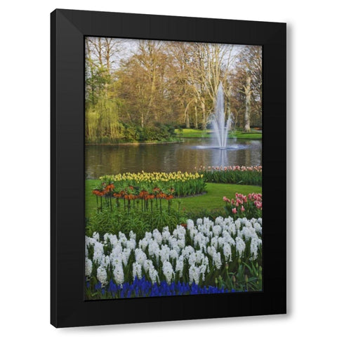 Netherlands, Lisse Garden scenic with a fountain Black Modern Wood Framed Art Print by Flaherty, Dennis