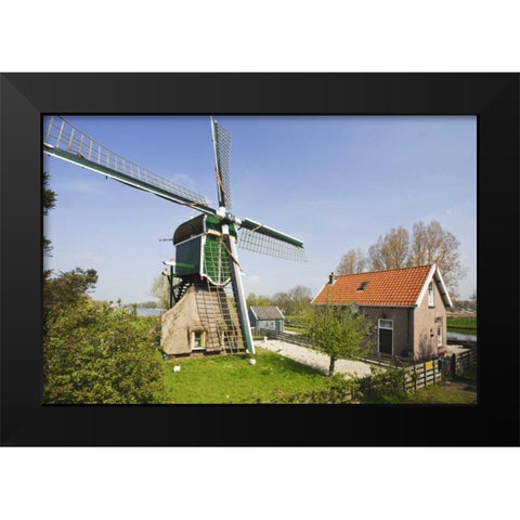 Netherlands, Leiderdorp Traditional windmill Black Modern Wood Framed Art Print by Flaherty, Dennis