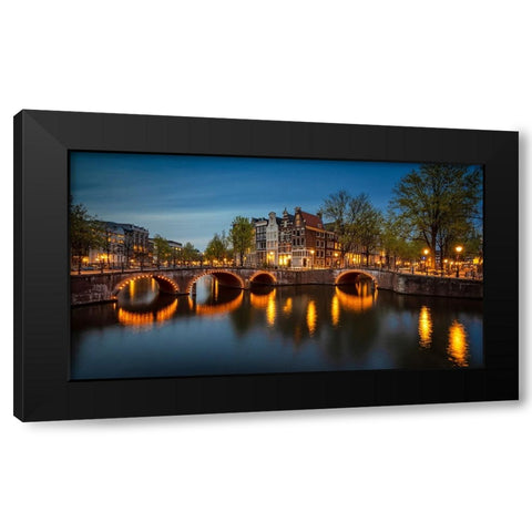 Europe-The Netherlands-Amsterdam-Canal scene at sunset Black Modern Wood Framed Art Print with Double Matting by Jaynes Gallery