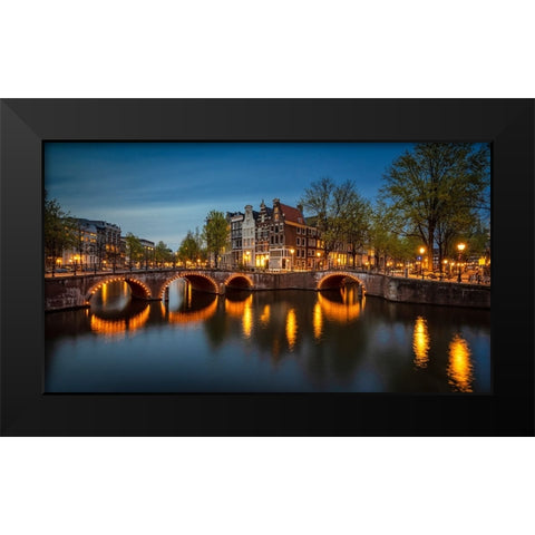 Europe-The Netherlands-Amsterdam-Canal scene at sunset Black Modern Wood Framed Art Print by Jaynes Gallery