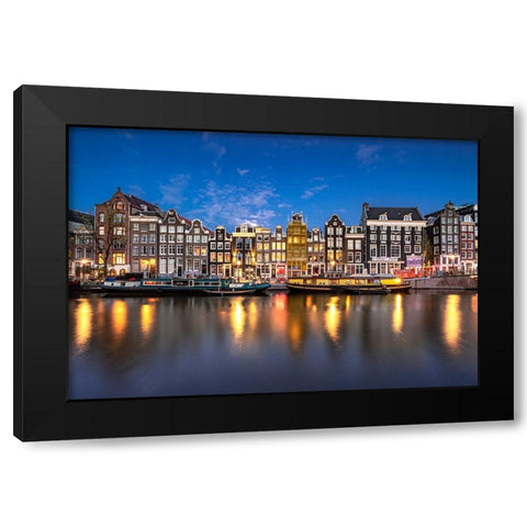Europe-The Netherlands-Amsterdam-Canal scene at sunset Black Modern Wood Framed Art Print with Double Matting by Jaynes Gallery