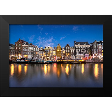 Europe-The Netherlands-Amsterdam-Canal scene at sunset Black Modern Wood Framed Art Print by Jaynes Gallery