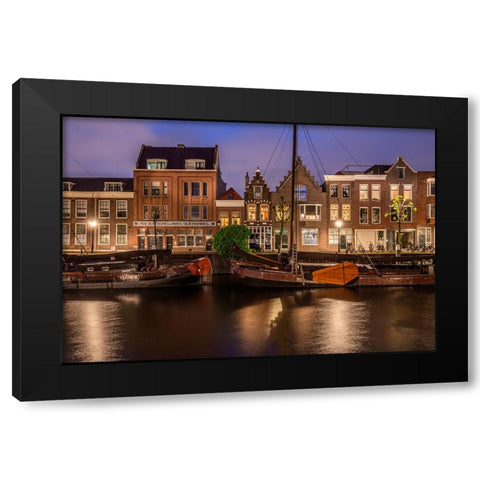 Europe-The Netherlands-Delfshaven-Sunset scene along canal Black Modern Wood Framed Art Print by Jaynes Gallery