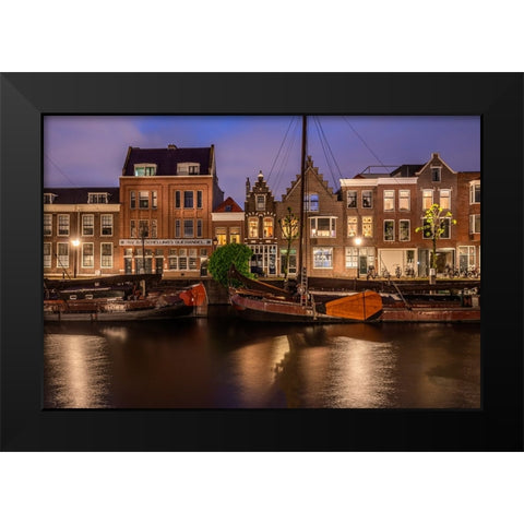 Europe-The Netherlands-Delfshaven-Sunset scene along canal Black Modern Wood Framed Art Print by Jaynes Gallery