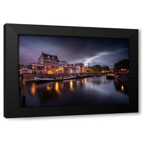 Europe-The Netherlands-Delfshaven-Sunset scene along canal Black Modern Wood Framed Art Print by Jaynes Gallery