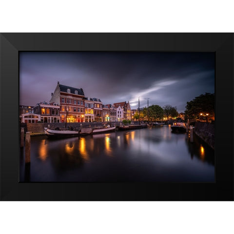Europe-The Netherlands-Delfshaven-Sunset scene along canal Black Modern Wood Framed Art Print by Jaynes Gallery