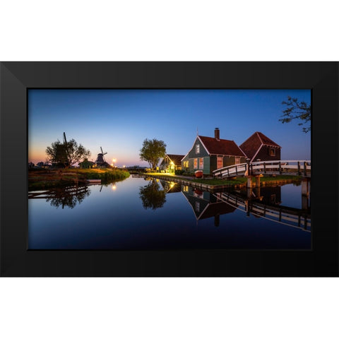 Europe-The Netherlands-Zaandam-Zaanse Schans at sunset Black Modern Wood Framed Art Print by Jaynes Gallery