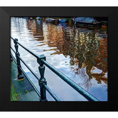 Amsterdam reflected in her canals Black Modern Wood Framed Art Print by Steve Mohlenkamp