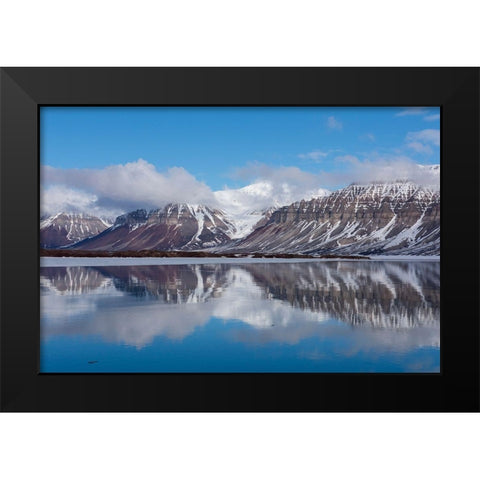 Norway-Svalbard-Spitsbergen-Fjord Arctic fjord reflections Black Modern Wood Framed Art Print by Hopkins, Cindy Miller