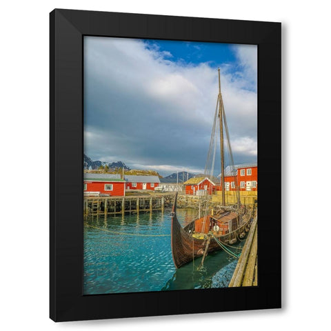 Norway- Lofoten Islands. Ballstadoy from across the lake Black Modern Wood Framed Art Print with Double Matting by Looney, Hollice