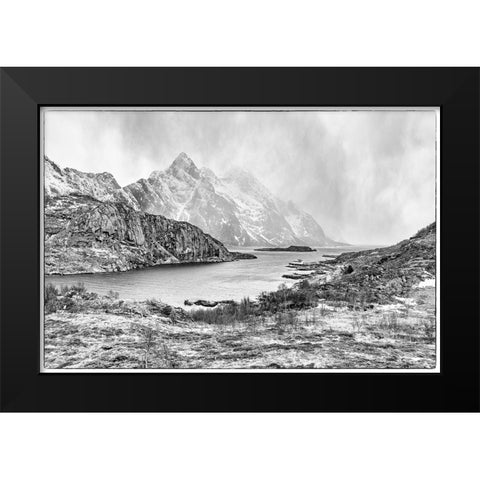 Norway- Lofoten Islands. Fjord at Mount Himmeltinden Black Modern Wood Framed Art Print by Looney, Hollice