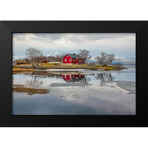 Norway- Lofoten Islands. View across Indrepollen Lake. Black Modern Wood Framed Art Print by Looney, Hollice