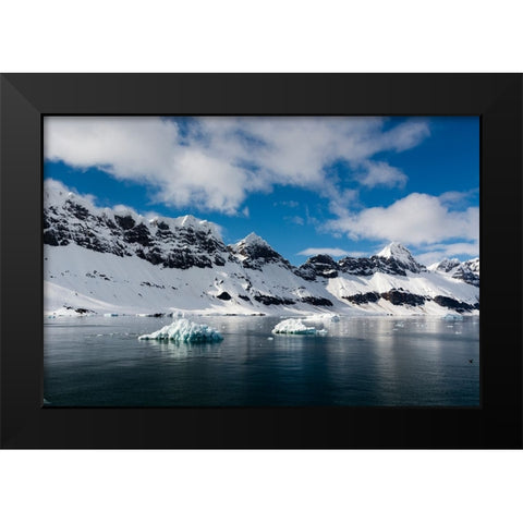 A view of the mountain peaks of Burgerbukta Black Modern Wood Framed Art Print by Pitamitz, Sergio