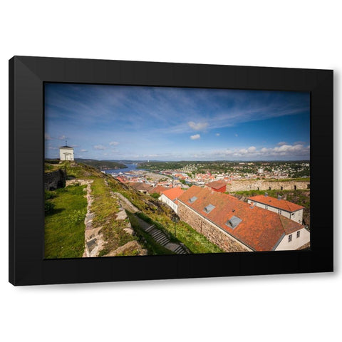Norway-Ostfold County-Halden-town view from Fredriksten Fortress Black Modern Wood Framed Art Print with Double Matting by Bibikow, Walter