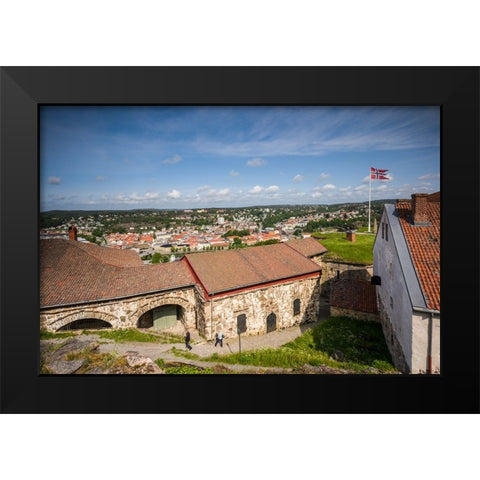 Norway-Ostfold County-Halden-town view from Fredriksten Fortress Black Modern Wood Framed Art Print by Bibikow, Walter