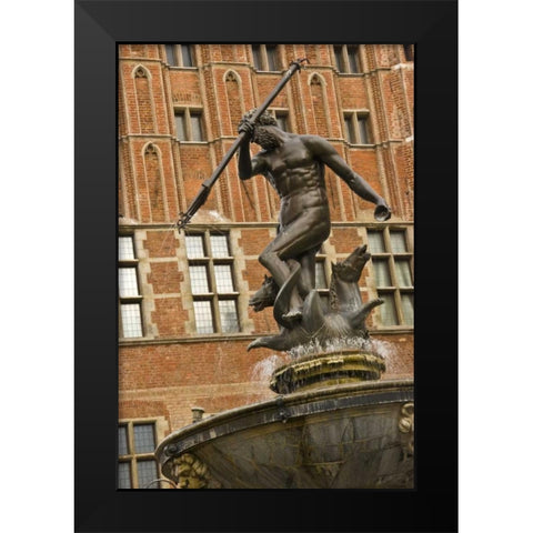 Poland Neptune Fountain in front of Artus Court Black Modern Wood Framed Art Print by Ross, Nancy ,  Steve