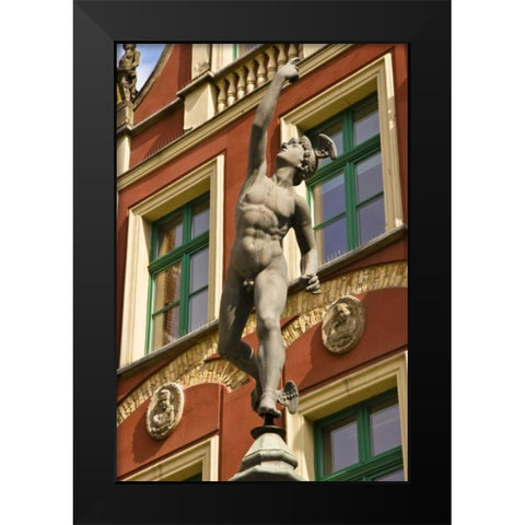 Poland, Gdansk Statue in Main Town Square Black Modern Wood Framed Art Print by Ross, Nancy ,  Steve