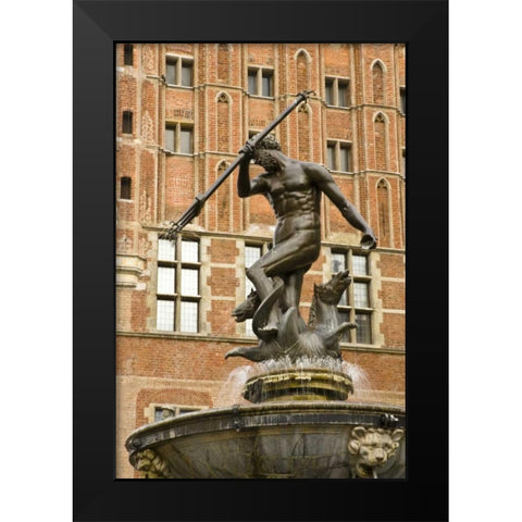 Poland Neptune Fountain in front of Artus Court Black Modern Wood Framed Art Print by Ross, Nancy ,  Steve