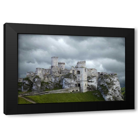 Poland Composite of Ogrodzieniec Castle Black Modern Wood Framed Art Print by Zuckerman, Jim