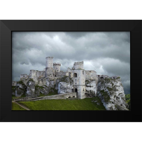 Poland Composite of Ogrodzieniec Castle Black Modern Wood Framed Art Print by Zuckerman, Jim