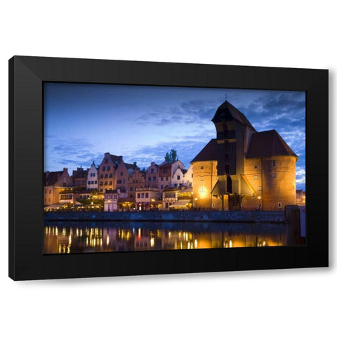 Poland, Gdansk Buildings reflect in port water Black Modern Wood Framed Art Print with Double Matting by Zuckerman, Jim