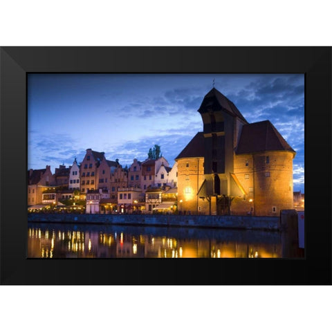 Poland, Gdansk Buildings reflect in port water Black Modern Wood Framed Art Print by Zuckerman, Jim