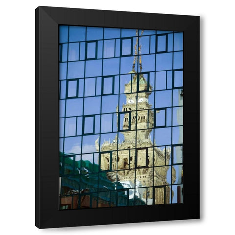 Poland, Warsaw Building reflects in new building Black Modern Wood Framed Art Print by Zuckerman, Jim