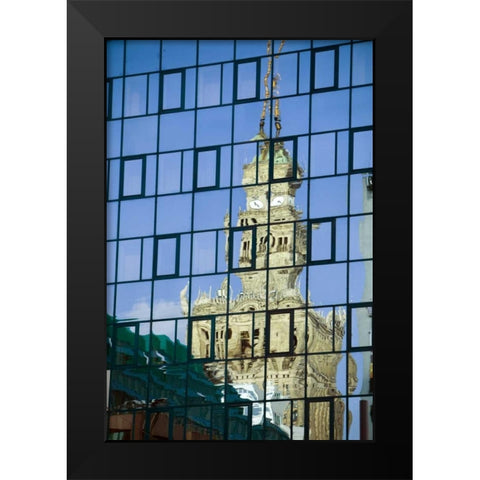 Poland, Warsaw Building reflects in new building Black Modern Wood Framed Art Print by Zuckerman, Jim