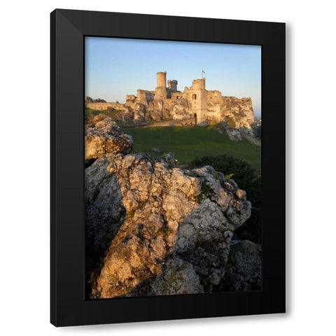 Poland Distant view of Ogrodzieniec Castle Black Modern Wood Framed Art Print with Double Matting by Zuckerman, Jim