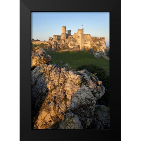Poland Distant view of Ogrodzieniec Castle Black Modern Wood Framed Art Print by Zuckerman, Jim