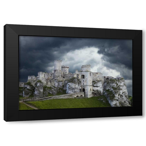 Poland Composite of Ogrodzieniec Castle Black Modern Wood Framed Art Print with Double Matting by Zuckerman, Jim