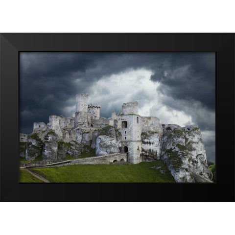 Poland Composite of Ogrodzieniec Castle Black Modern Wood Framed Art Print by Zuckerman, Jim