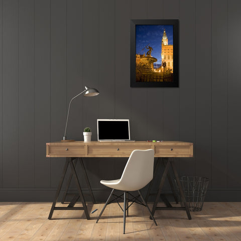 Poland, Gdansk Neptune statue in fountain Black Modern Wood Framed Art Print by Zuckerman, Jim
