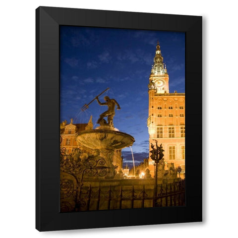 Poland, Gdansk Neptune statue in fountain Black Modern Wood Framed Art Print with Double Matting by Zuckerman, Jim