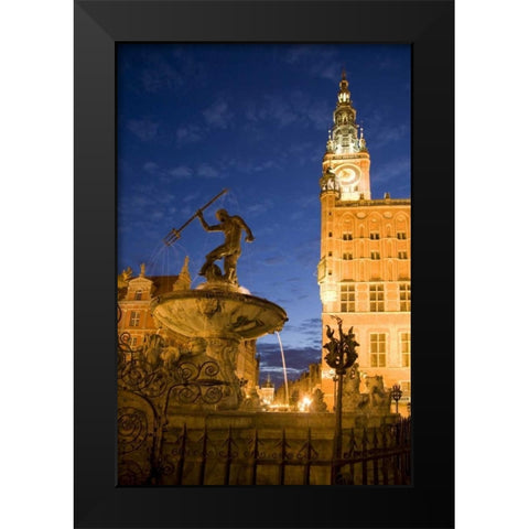 Poland, Gdansk Neptune statue in fountain Black Modern Wood Framed Art Print by Zuckerman, Jim