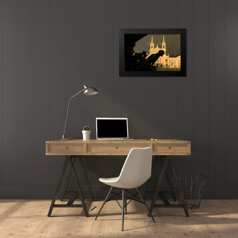 Poland, Warsaw World War II memorial silhouette Black Modern Wood Framed Art Print by Zuckerman, Jim