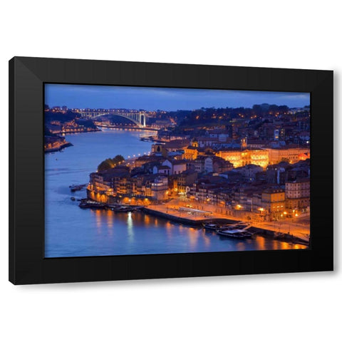Portugal, Porto Overview of city at night Black Modern Wood Framed Art Print by Zuckerman, Jim
