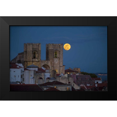 Portugal, Lisbon Lisbon Cathedral and full moon Black Modern Wood Framed Art Print by Zuckerman, Jim