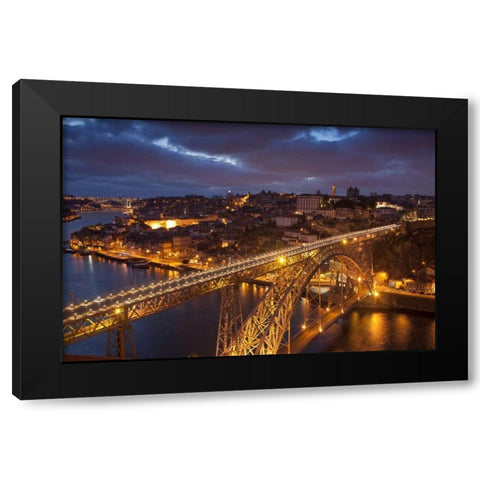 Portugal, Porto Dom Luis I Bridge lit at night Black Modern Wood Framed Art Print with Double Matting by Zuckerman, Jim