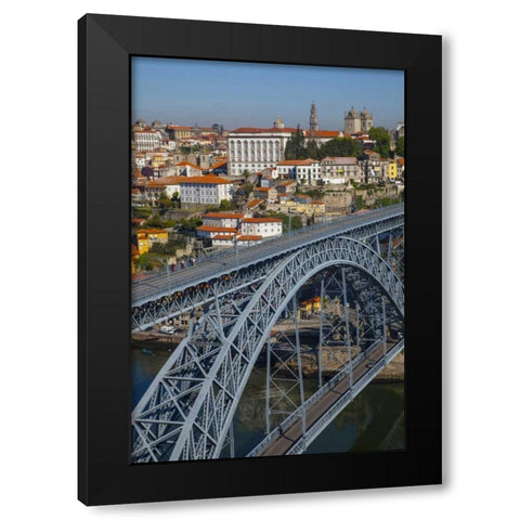 Portugal, Porto Dom Luis I Bridge and cityscape Black Modern Wood Framed Art Print with Double Matting by Zuckerman, Jim