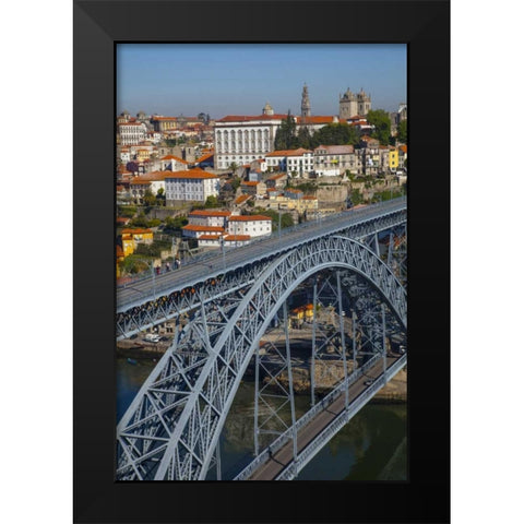 Portugal, Porto Dom Luis I Bridge and cityscape Black Modern Wood Framed Art Print by Zuckerman, Jim