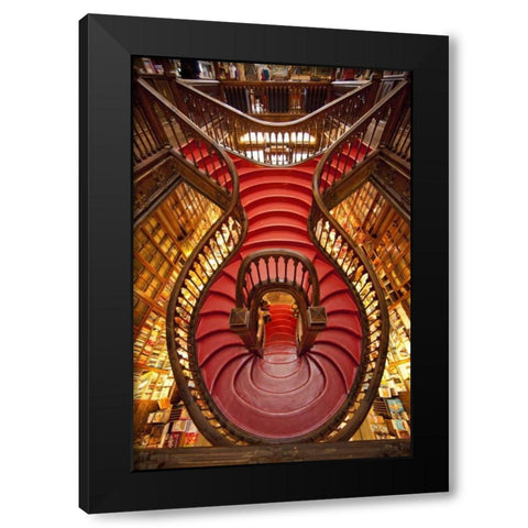 Portugal, Porto Stairway in Lello Book Store Black Modern Wood Framed Art Print by Zuckerman, Jim
