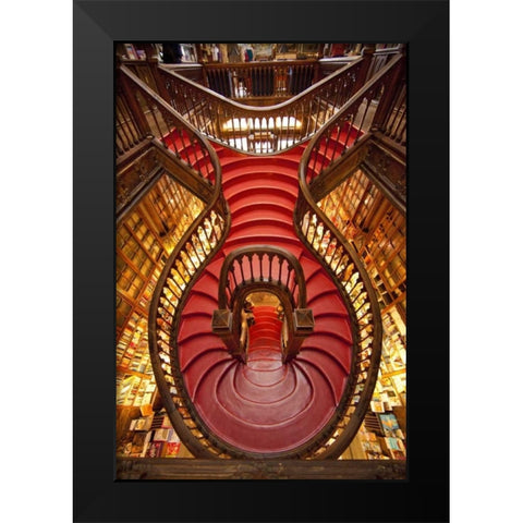 Portugal, Porto Stairway in Lello Book Store Black Modern Wood Framed Art Print by Zuckerman, Jim