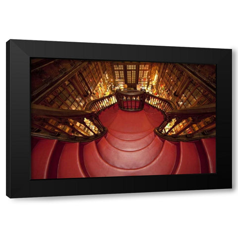 Portugal, Porto Stairway in Lello Book Store Black Modern Wood Framed Art Print by Zuckerman, Jim