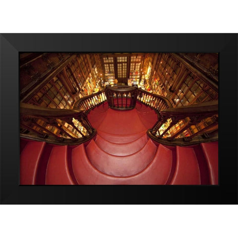 Portugal, Porto Stairway in Lello Book Store Black Modern Wood Framed Art Print by Zuckerman, Jim