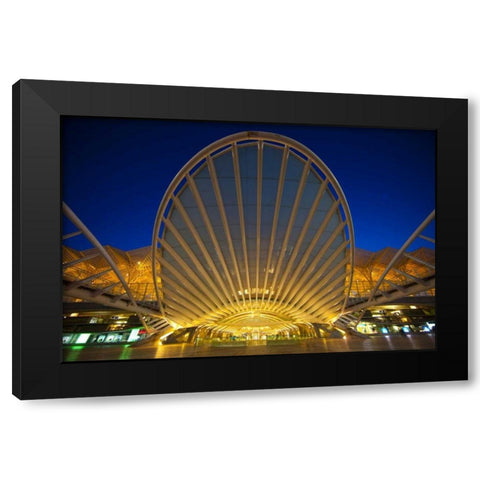 Portugal, Lisbon Oriente Train Station at night Black Modern Wood Framed Art Print by Zuckerman, Jim