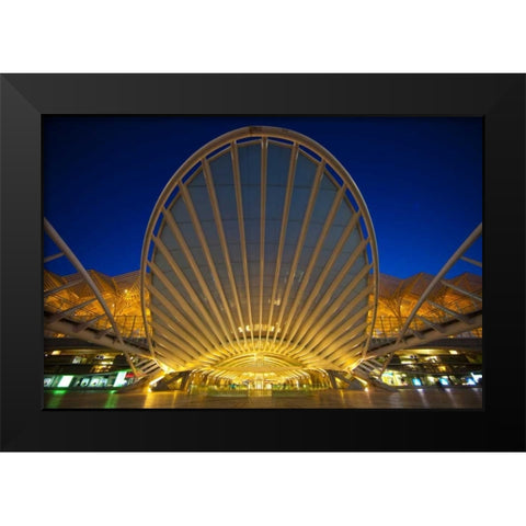 Portugal, Lisbon Oriente Train Station at night Black Modern Wood Framed Art Print by Zuckerman, Jim