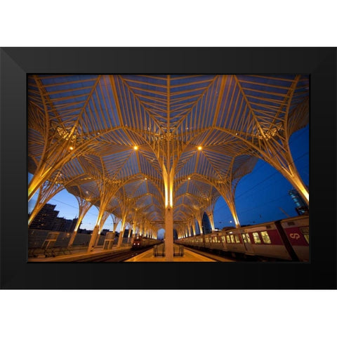 Portugal, Lisbon Oriente Train Station at night Black Modern Wood Framed Art Print by Zuckerman, Jim