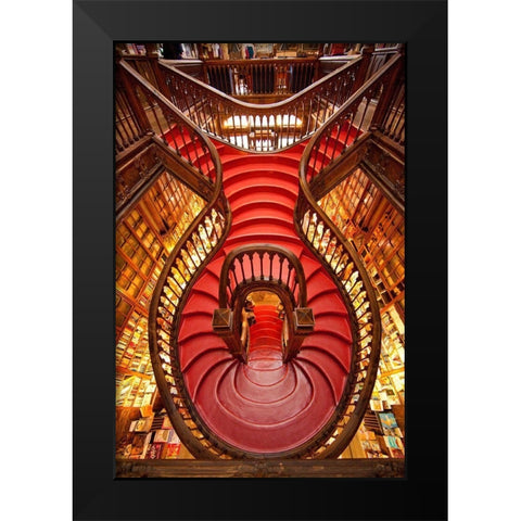 Portugal-Porto Ornate staircase in the Lello Bookstore Black Modern Wood Framed Art Print by Jaynes Gallery
