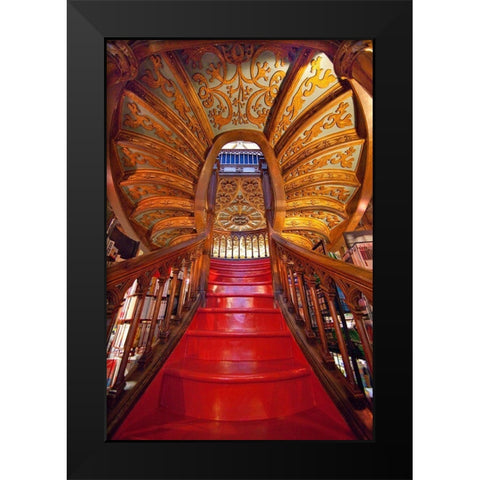 Portugal-Porto Ornate staircase in the Lello Bookstore Black Modern Wood Framed Art Print by Jaynes Gallery